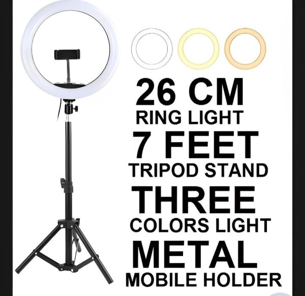 LED Ring Light with metal tripod stand and mobile holder -multi color lighting -3pcs - Image 3