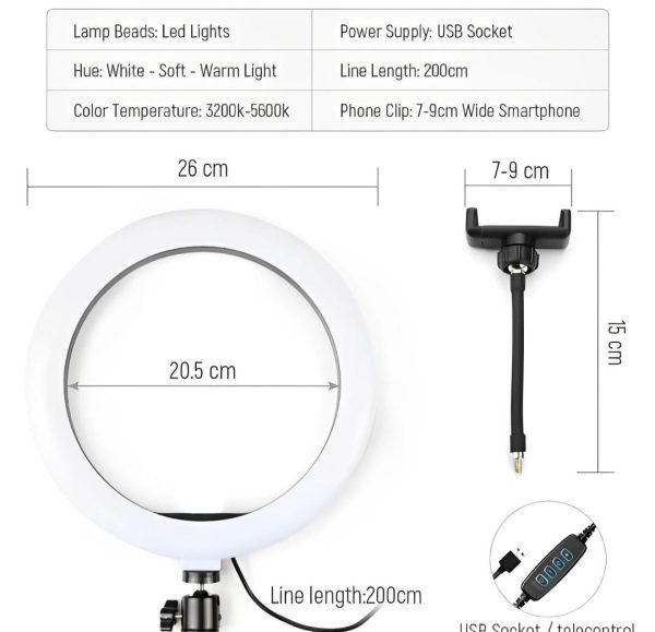 LED Ring Light with metal tripod stand and mobile holder -multi color lighting -3pcs - Image 6